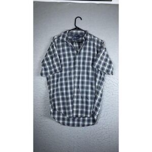 Ralph Lauren Shirt Mens Medium Blue Plaid Short Sleeve Button Front Pony Logo